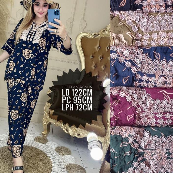 [JUMBO] Setelan CPLP Daster Arab JUMBO Lengan Panjang Renda Motif KUPU (COD) ,.