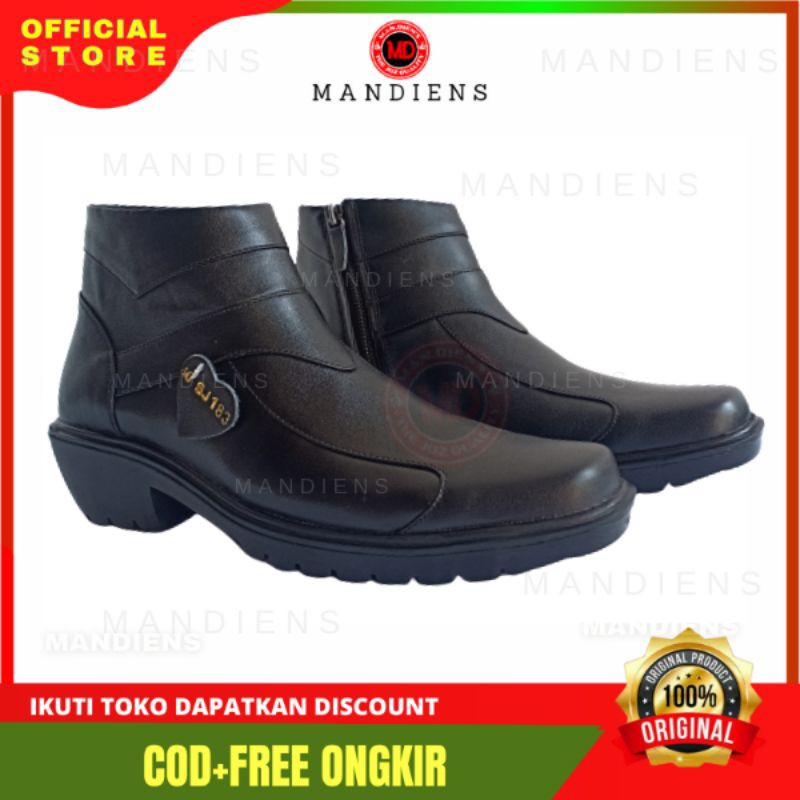 MANDIENS K183 - Sepatu Boot Pria Kulit Asli Medali - Sepatu Kulit Pdh Tni Polri Jenggel Gaya Koboi