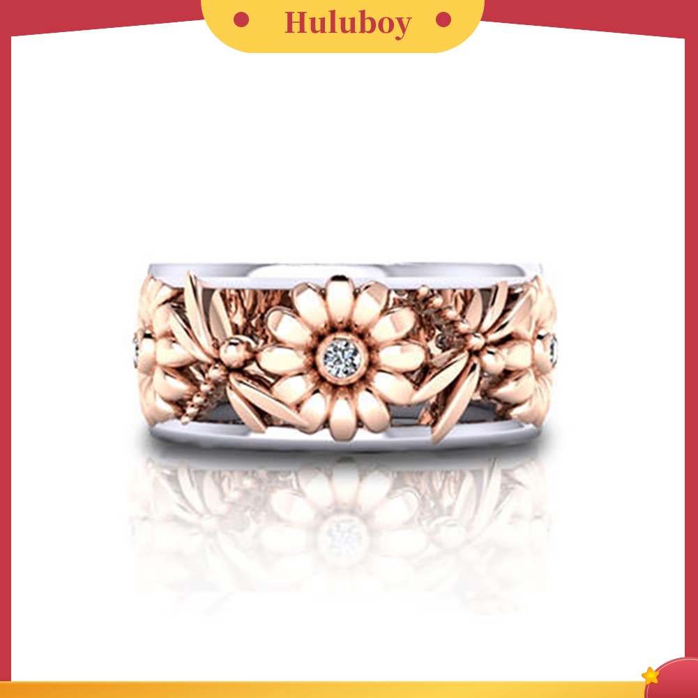 Hu Hu Hu Hu Hu Alat Bantu Pasang Kacamata♡ Cincin Wanita Bahan Metal Desain Bunga Mataharicapung Hollow Gaya Elegan Berkilau Untuk Hadiah Natal