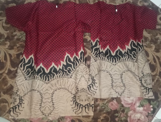 Batik Couple - Batik Couple Keluarga Busui Sania Ruffle Ori Ndoro Jowi Mowo  Maroon Batik Pekalongan