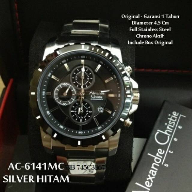 JAM TANGAN ALEXANDRE CHRISTIE AC 6141 BLACK SILVER ORIGINAL