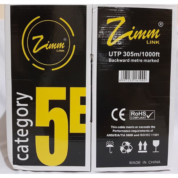 KABEL LAN UTP CAT 5E ZIMM LINK 305M, KABEL LAN ZIMMLINK CAT 5E / KABEL LAN UTP  ZIMM LINK WARNA ABU-ABU / HITAM