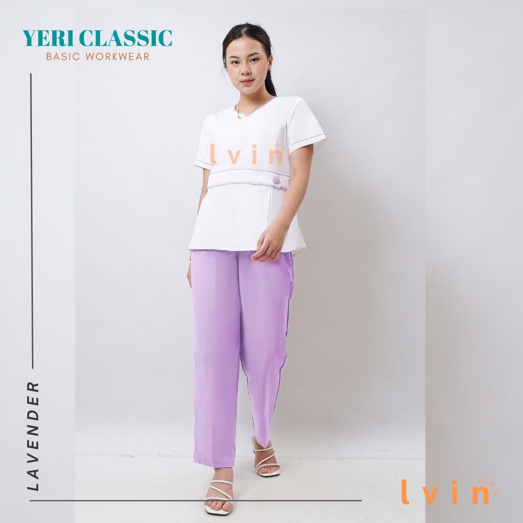 Baju Seragam suster Lvin Peplum / Yeri Classic Series (Kombinasi Putih) / baju babysitter / nanny uniform/seragam klinik/ baju jaga oka