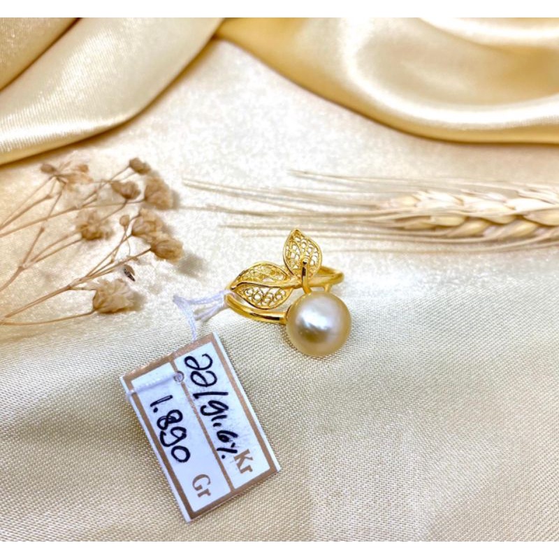 Cincin emas asli 22k kadar emas 91.6% mutiara air laut asli lombok