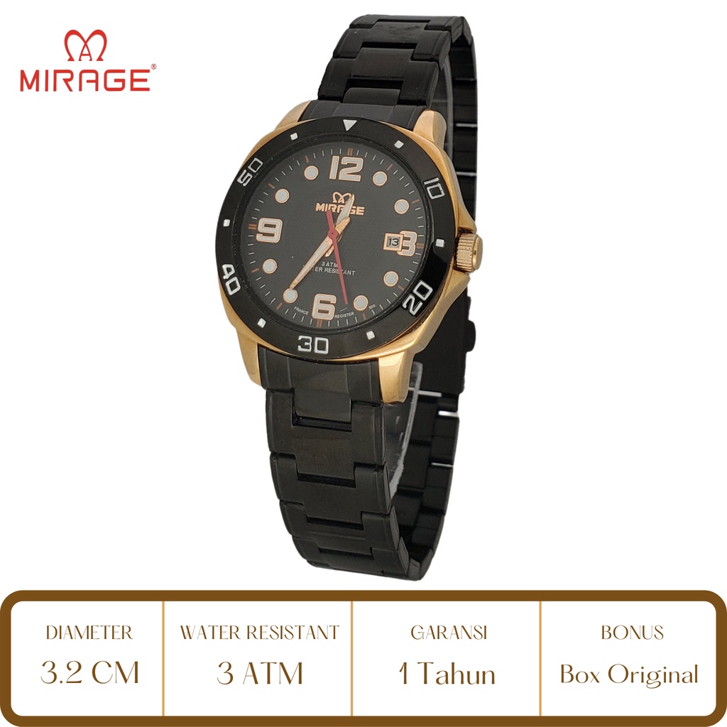 Mirage Watch Official Jam Tangan Wanita Mirage Hitam Rose Gold 8295 BRP L
