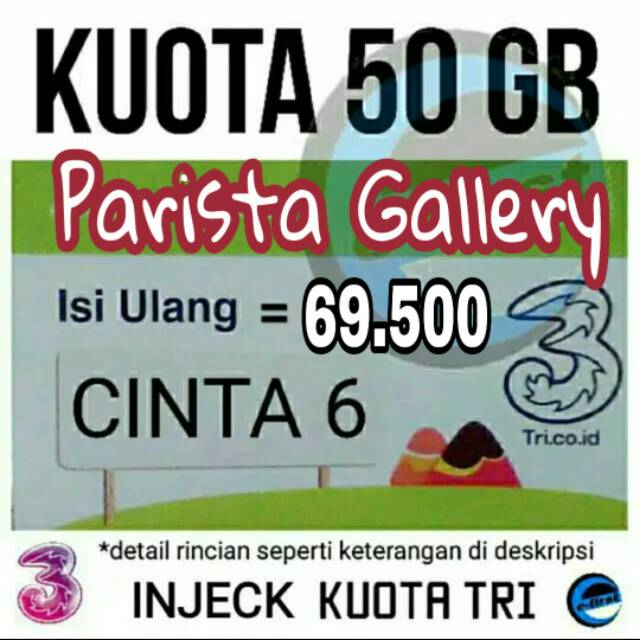 VOCHER KUOTA 3 CINTA 50GB DAN TRI VOUCHER GET MORE /paket data 3 /tri CINTA 6 / INTERNET 3