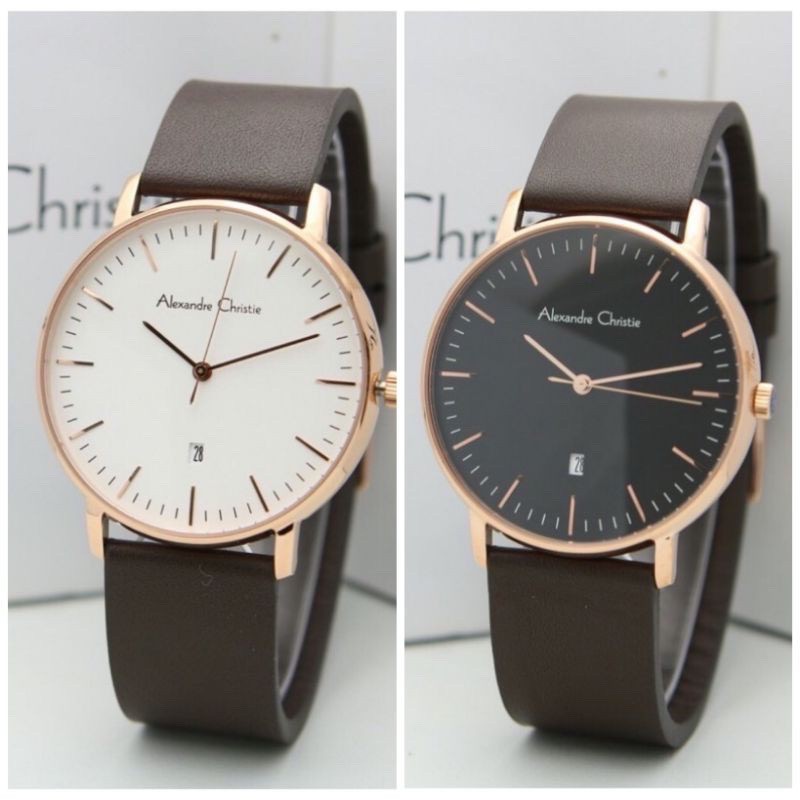 Alexandre Christie AC 8420 MD Men Brown Leather Strap Jam Tangan Pria
