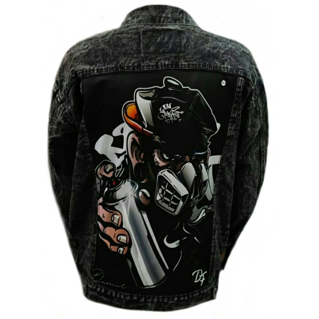 Jaket Jeans Denim Gambar Printing / Jaket Jeans Denim Pria /Jaket Jeans Denim Printing Bergambar