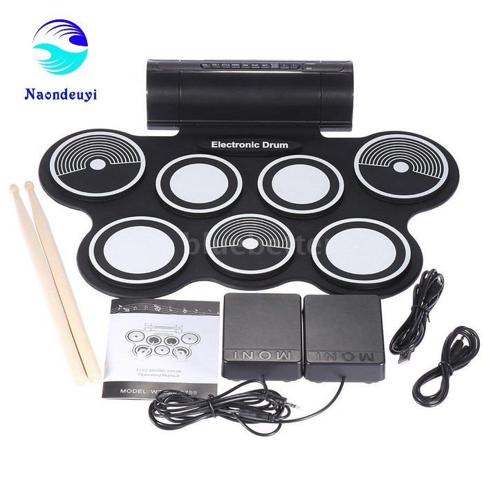 Portable Roll Up Drum Pad Set Kit with Built-in Speaker (No CD)