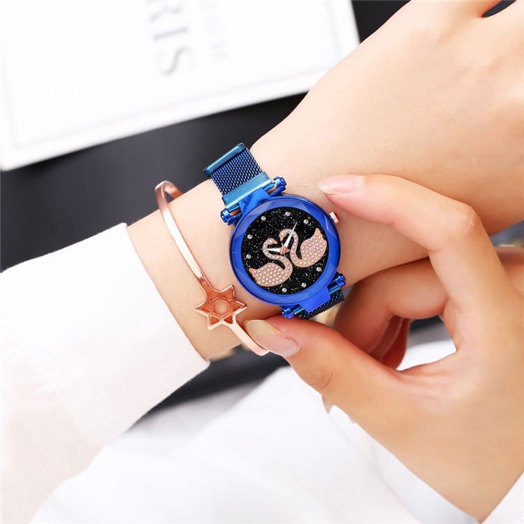 Jam Tangan Wanita Korea Strap Magnet Angsa Double/Jam Tangan Magnet Angsa Swarosvsky (2 angsa)