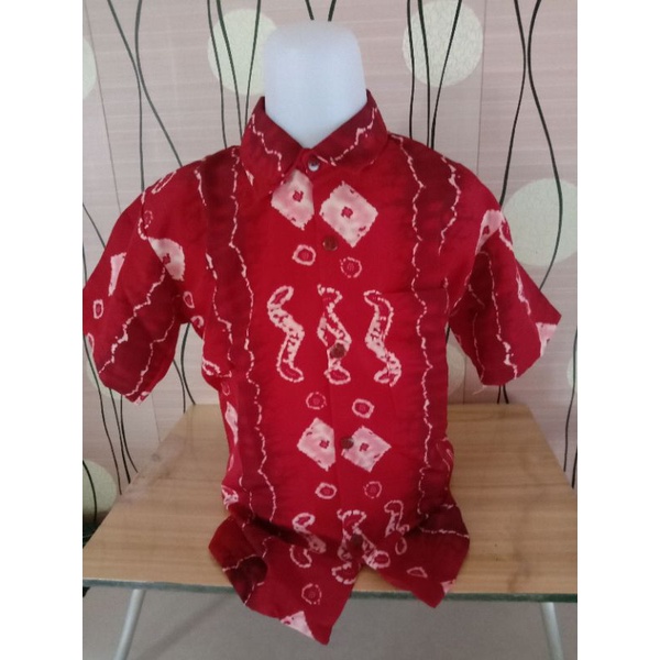 BAJU SEKOLAH/BAJU BATIK PRINTING MERAH LENGAN PENDEK/SD