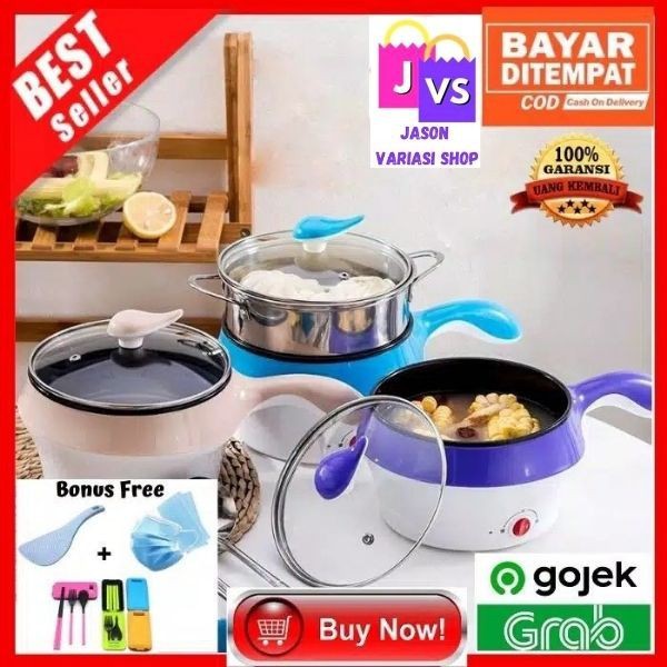 Panci Elektrik Keramik Anti Lengket Panci Listrik Keramik Fry Pan Serbaguna Korea Panci Kukusan