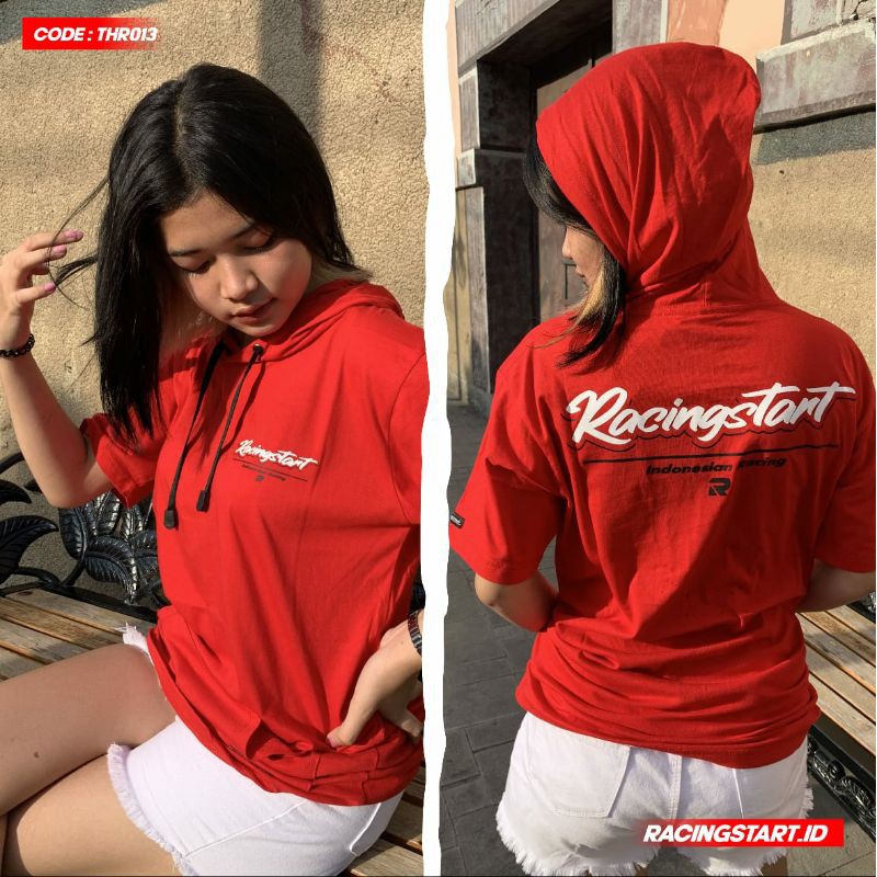 KAOS HOODIE RACING START Motif Saku Depan Sablon HD Tebal THR.013