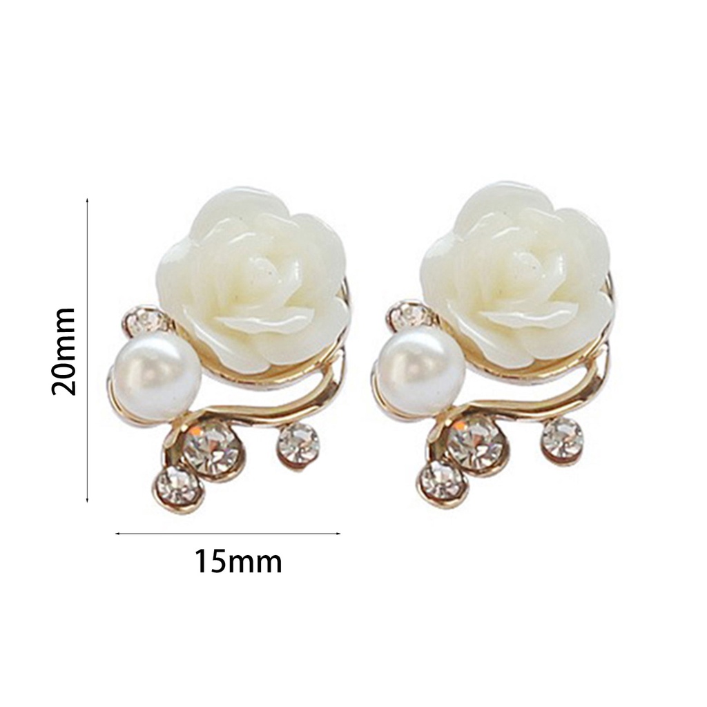 Hu Hu Hu Hu Hu Alat Bantu Pasang Kacamata♡ 1 Pasang Anting Stud Bentuk Bunga Mawar Aksen Mutiara Berlian Imitasi Bahan Alloy Untuk Wanita