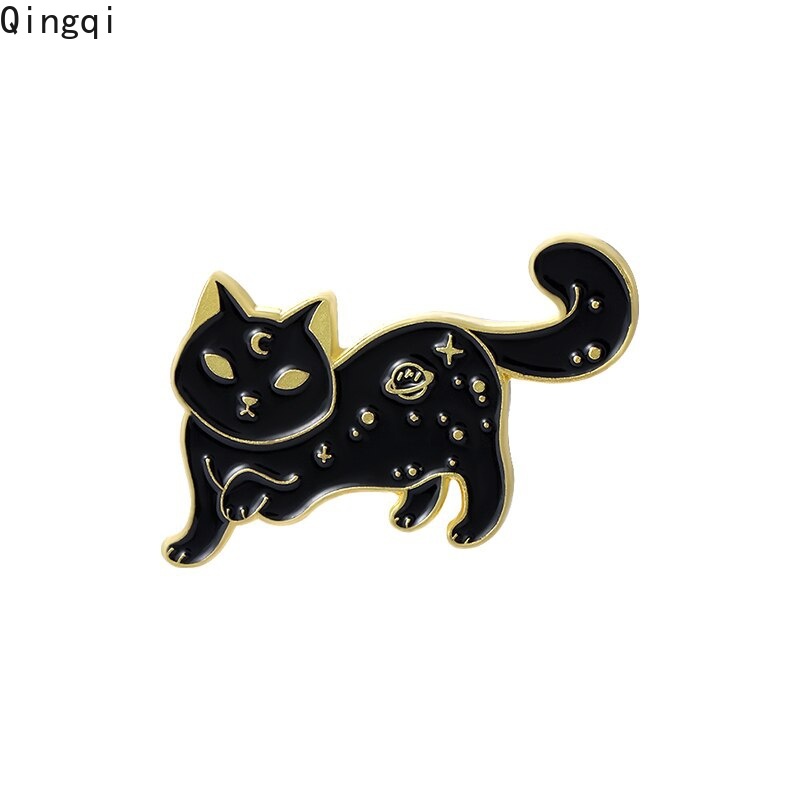 Bros Pin Enamel Desain Hantu Kucing Tengkorak Bintang Warna Hitam Gaya Gothic Punk Untuk Hadiah Halloween