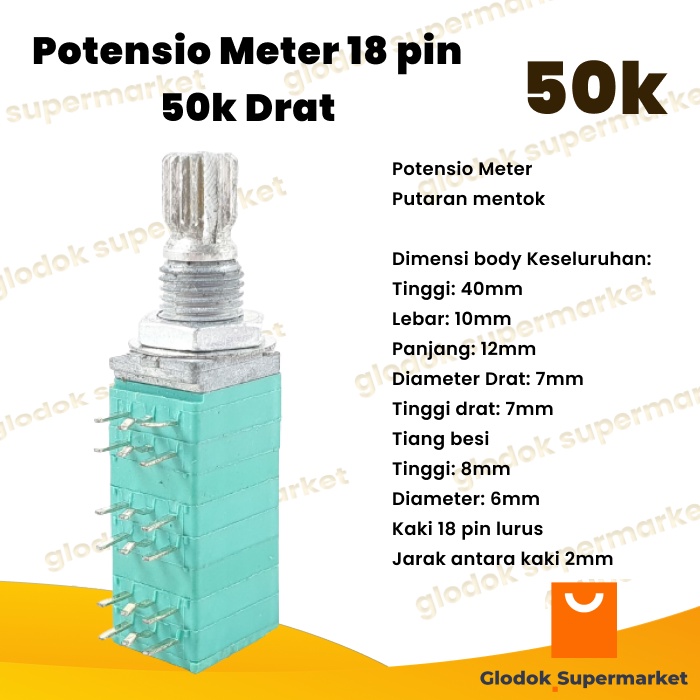 Potensio Meter 18 pin 50k Drat Kaki 3x6 Lurus 6 Channel 503