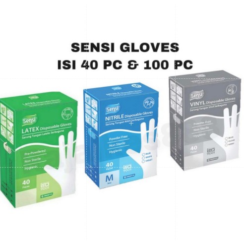 Sensi Sarung Tangan Nitrile Powdered/Sensi Gloves Vinyl isi 40/Disposable Gloves Latex 40pc/GLOVES