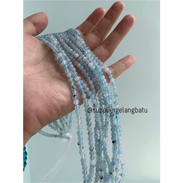 4mm white blue agate grade natural aksesoris korea gelang kalung batu