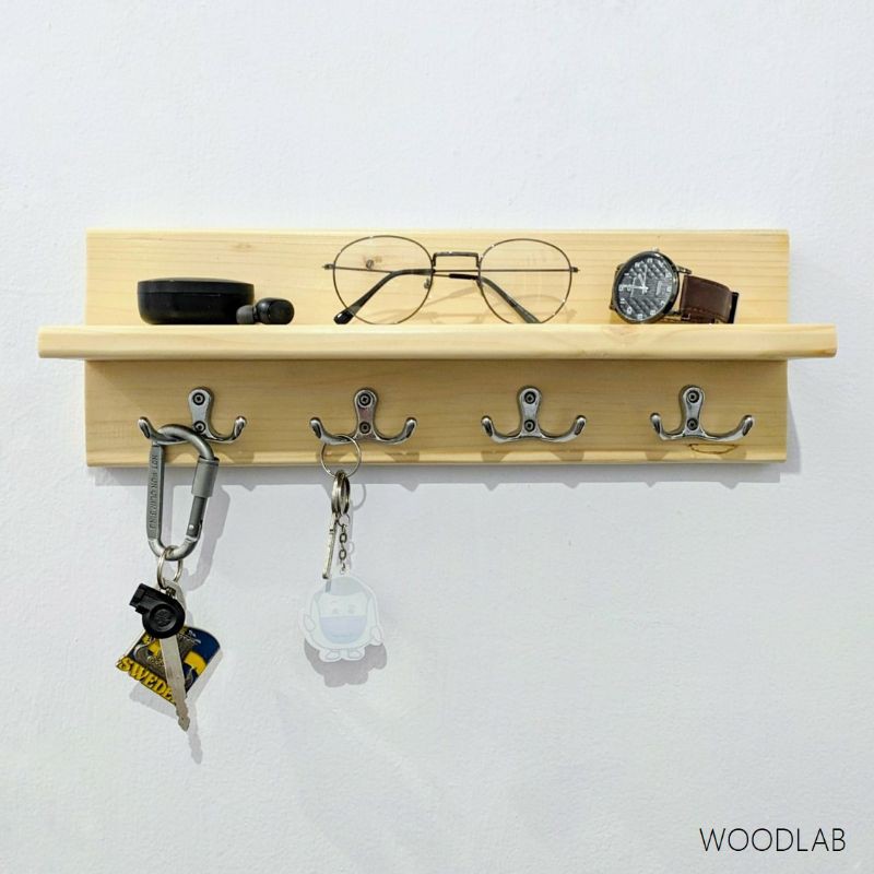 CALI - Gantungan Baju Dinding Kayu dengan Kapstok dan Ambalan