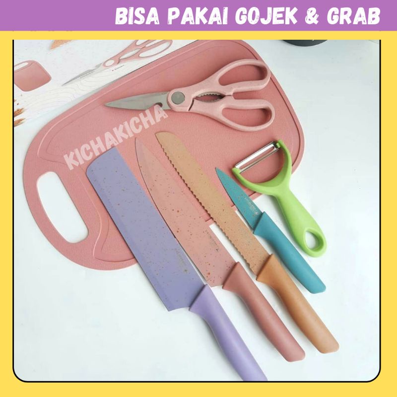 Set Pisau Dapur Gunting Dapur Cantik Murah Corrugated Kitchen Knife Isi 6 Pcs EVCRIVERH
