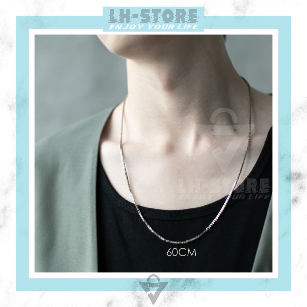 KALUNG TITANIUM KOTAK ITALY WANITA PRIA  SILVER SEPERTI MAS PUTIH ANTI KARAT ANTI LUNTUR [KR-05]