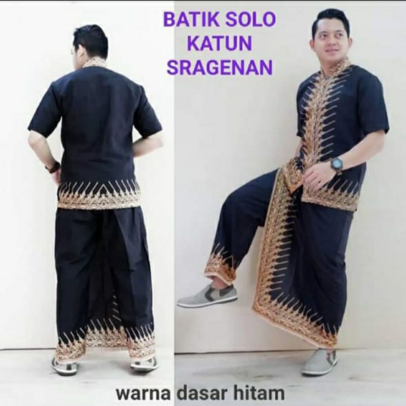 Batik Solo Pria Dewasa Celana Sarung Setelan Baju Koko Podang Hitam