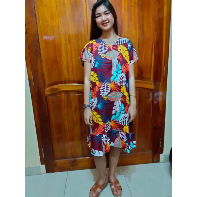 DASTER MOTIF WARNA, REMPEL BAWAH & TALI DI PINGGANG || TUNIK PENDEK