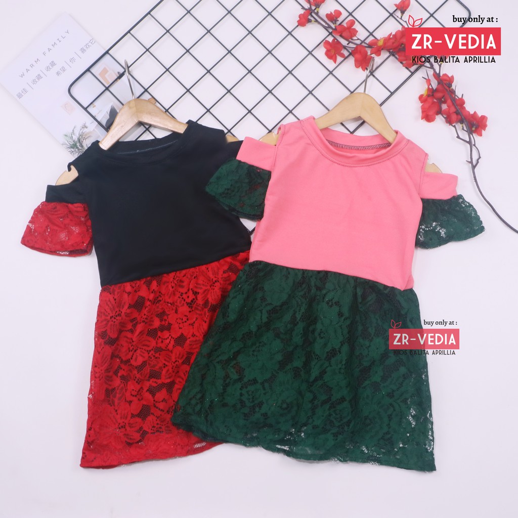 Dress Indira uk 1-2 Tahun / Dres Brukat Anak Perempuan Murah Baju Atasan Pesta Sabrina Brokat Lengan