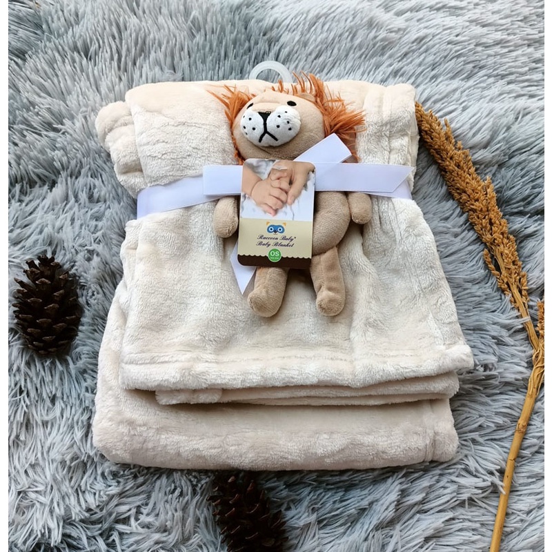 SELIMUT BULU BAYI + BONEKA GENGGAM BAYI 2IN1 KUALITAS PREMIUM