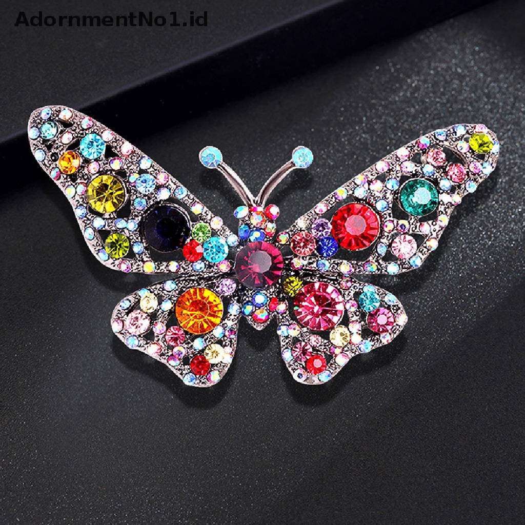 (AdornmentNo1) Bros / Pin Bentuk Kupu-Kupu Aksen Kristal Multi Warna Untuk Perhiasan Wanita (ID)