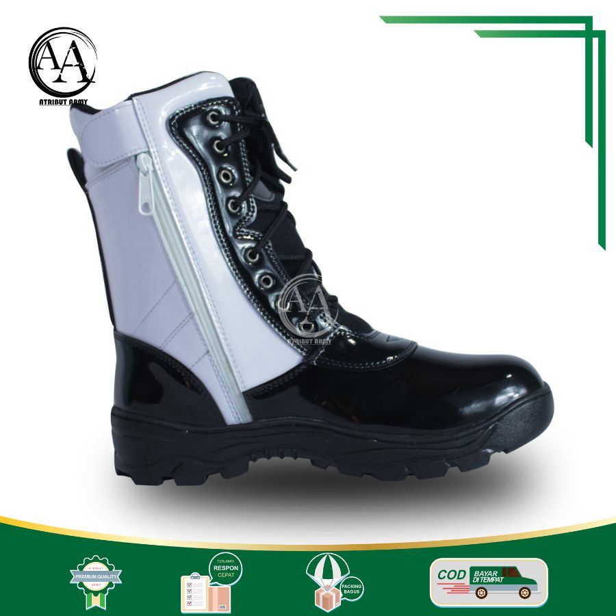 Sepatu Dinas PDH Kulit Asli 03 TNI AD Glossy Sepatu Kerja Pria Satpam Polri Security Hitam Tali Resliting