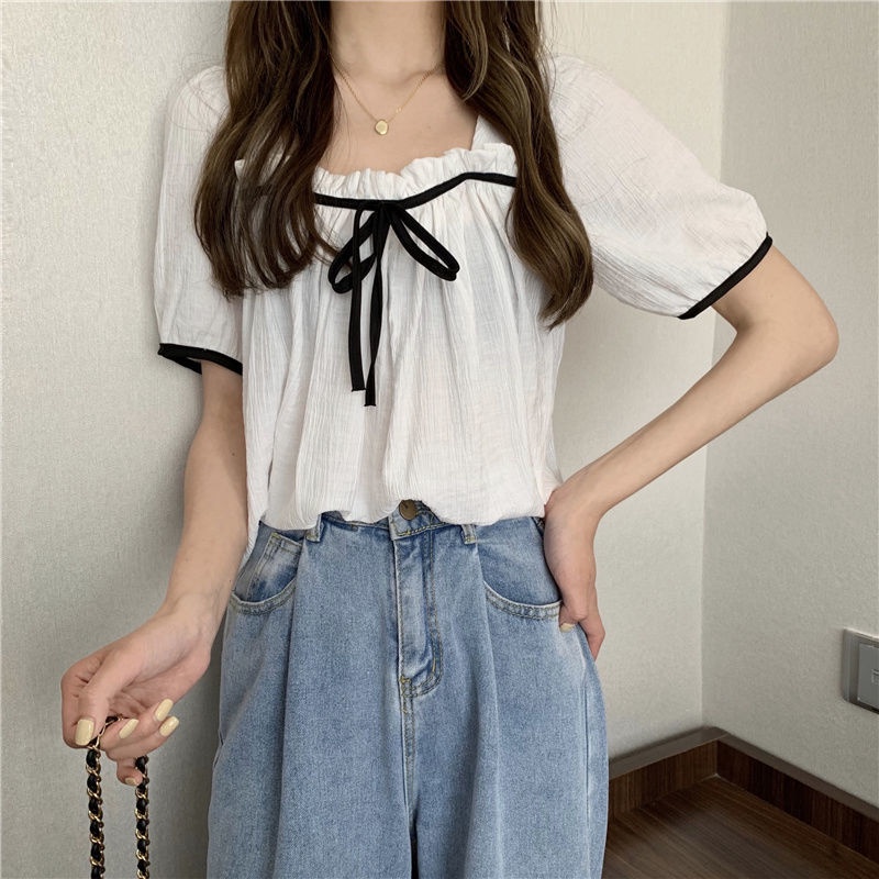 MOOGU ♡ Korean atasan blouse wanita baju lengan pendek pakaian wanita