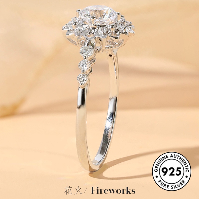 Cincin Sterling Silver 925 Desain Snowflake Hias Berlian Imitasi Mewah Untuk Wanita