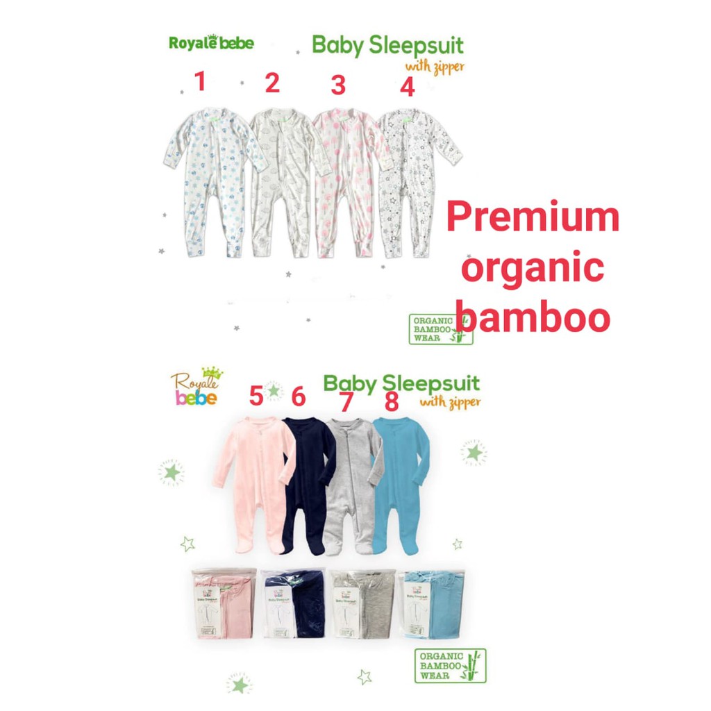 Royale Bebe Bamboo Sleepsuit Bayi zipper resleting 0-12 bulan piyama anak piyama bayi