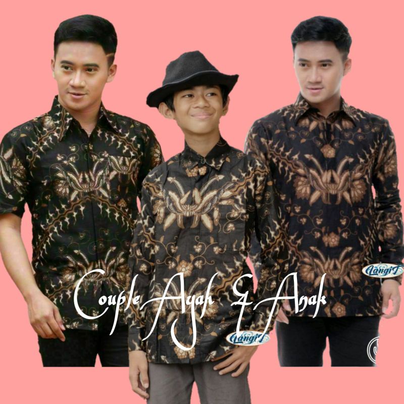 Batik kemeja pria dewasa dan batik kemeja anak/Batik couple ayah dan anak warna hitam