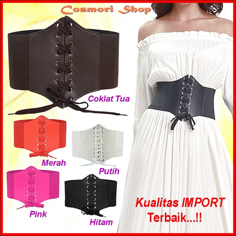 Ikat Pinggang Sabuk Wanita Belt Obi Karet Besar Women Fashion Gesper Cewek Korea Oby Aksesoris Jumbo Big size Kekinian Import Gasper Lebar Mewah Branded Baru Cantik Style Model Karet Kulit Corset Set Cm Ramping Langsing Slim obe Bengkung Waist Waistband