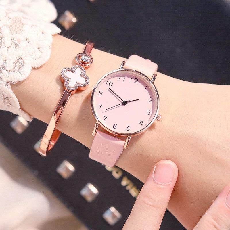 PA Jam Tangan Wanita Kulit Korea Strap PU Leather Polos Analog Quartz Fashion Korean Watch Casual JF072