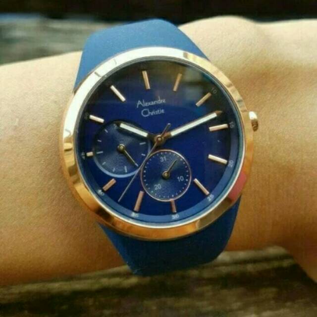 Jam Tangan Wanita Original Alexandre Christie AC 2663  BF Blue Rosegold