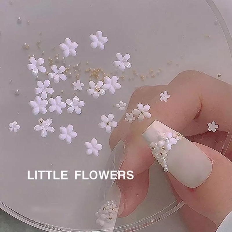 LITTLE FLOWER 3D WEDDING NAILS HIASAN BUNGA PUTIH NAIL ART MIX SIZED FLOWER INSTANT 3D WEDDING NAILS