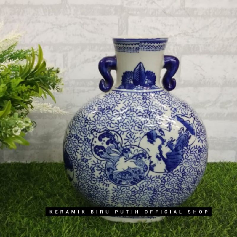 Vas Keramik Biru Putih Import/ Vas Antik keramik biru putih/ Pot bunga artifisial