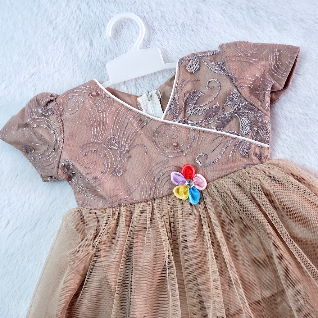 0-12 Baju Dress Gaun Pesta Anak Bayi Cewek Perempuan Tile Premium Dress Ulang Tahun-3