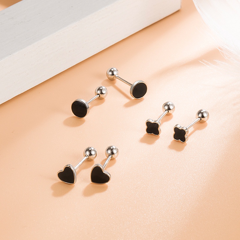 Anting S925 Silver Bentuk Daun Clover Warna Hitam Untuk Wanita