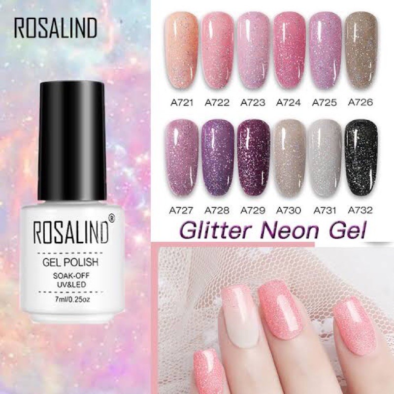 ROSALIND GLITTER NEON 7ml soak off uv led gel polish / kutek gel glitter rosalind