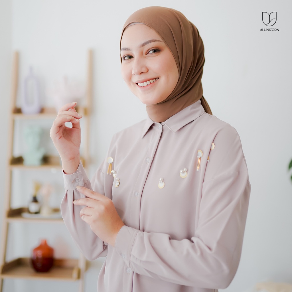 Alunicorn - Busui- Bia Series - Valen Set - Blouse Wanita - Pants Wanita-Blouse Beige