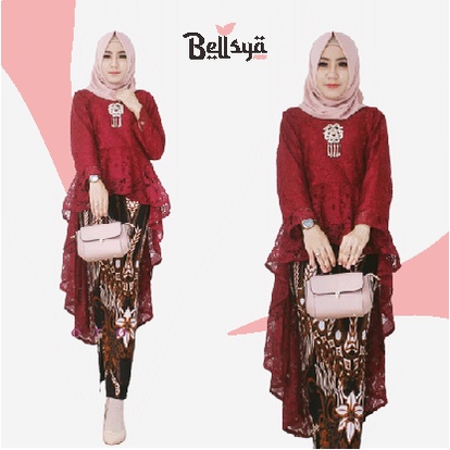 Real Pict Kebaya Pinguin Setelan Kebaya Brokat aurora Warna Mocca Gold Abu Dongker COD SET KINANTI B