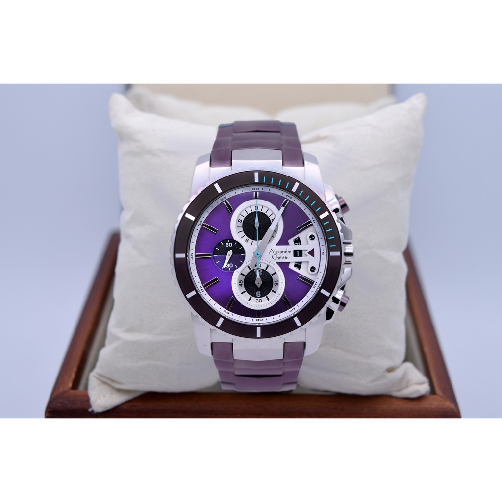 Alexandre Christie AC 6455 Black Silver Plat Purple Men Original