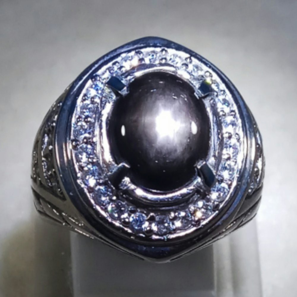 CINCIN BATU AKIK NATURAL BLACK SHAPPIRE STAR 6 MEWAH DAN GLAMOUR