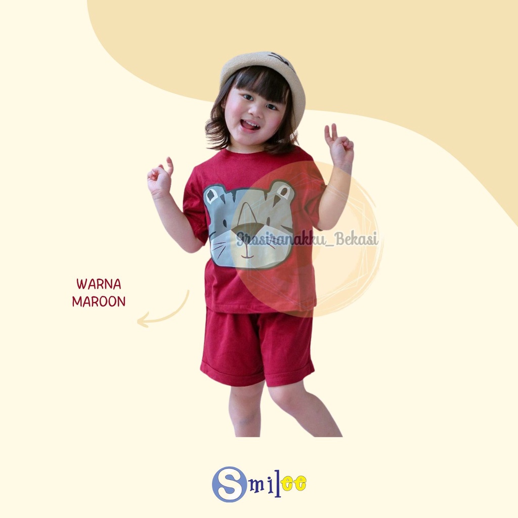 Setelan Anak Unisex Smilee Cool Warna Maroon Size 1-5Tahun