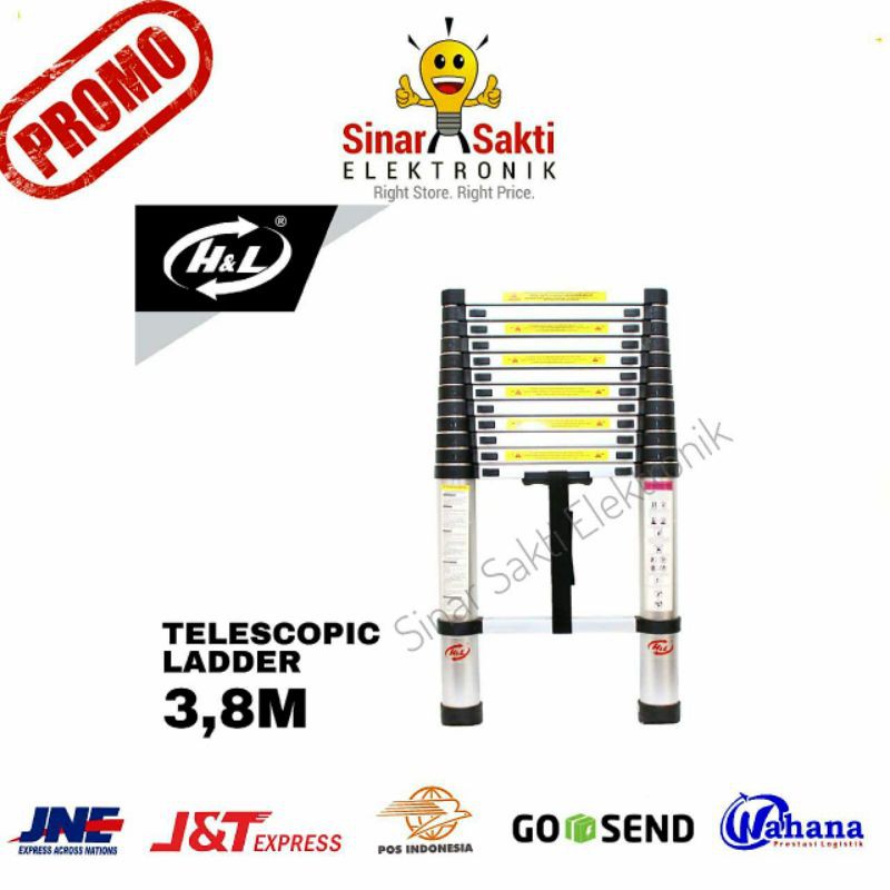 Tangga Lipat Teleskopik 3.8M Aluminium Single Telescopic Ladder 3.8 M Murah