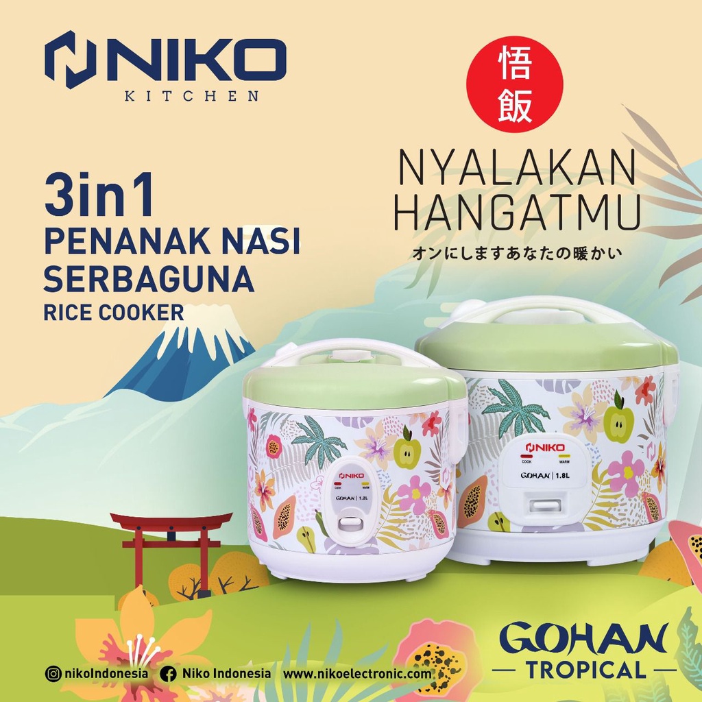 Rice Cooker / Magic Com Niko Motif Cantik 1.8 liter Tutup Kaca Penanak Nasi 3in1